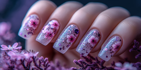 紫色宝石花艺美甲