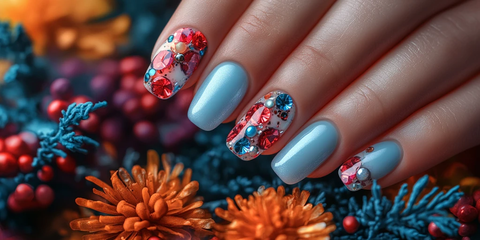 紫色宝石花艺美甲