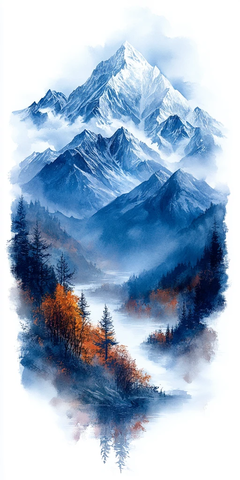 雪顶山脉水彩画