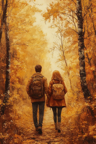 秋日森林情侣
