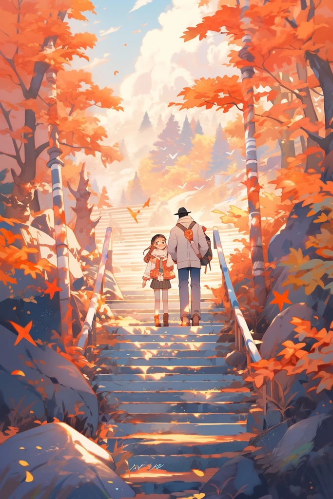 登山家庭秋色图