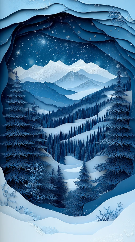 冬夜雪景纸雕图