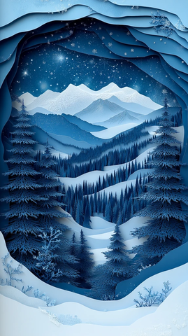 冬夜雪景纸雕图