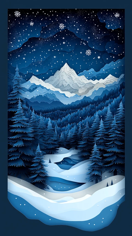 冬夜雪景纸雕图