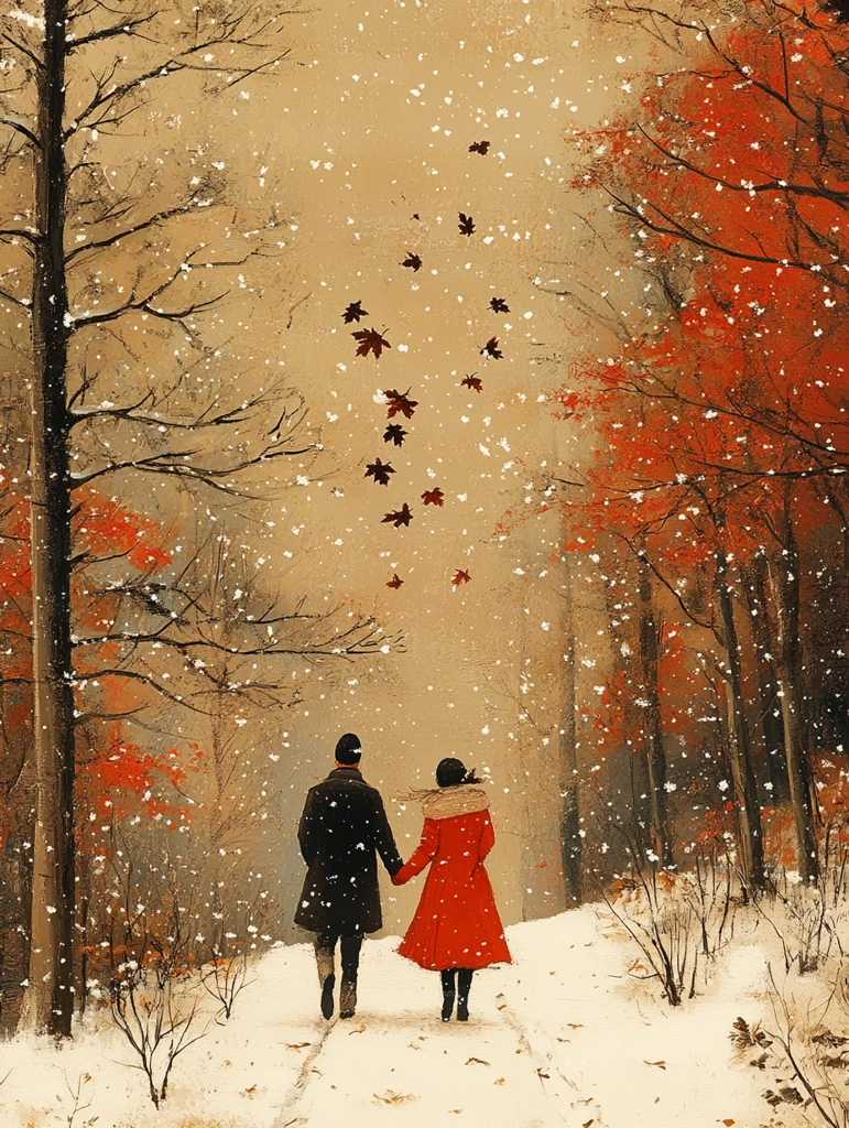 牵手走过冬日枫林