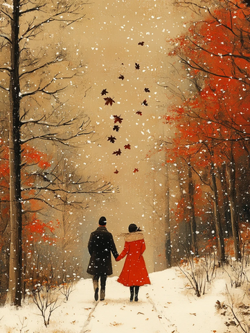 牵手走过冬日枫林