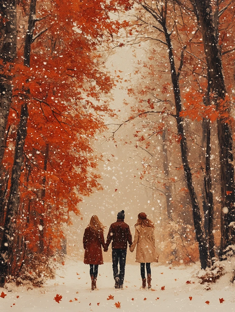 牵手走过冬日枫林