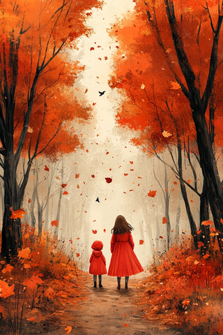 森林小径母女行