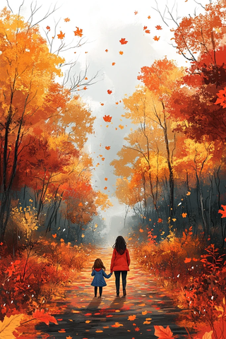 森林小径母女行