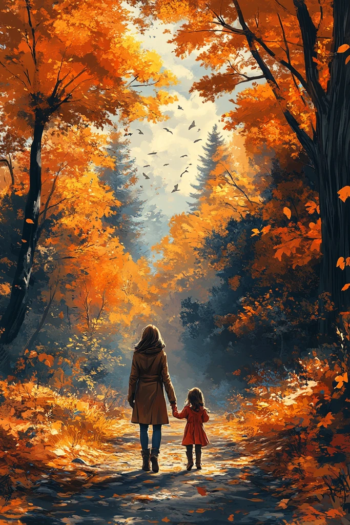 森林小径母女行