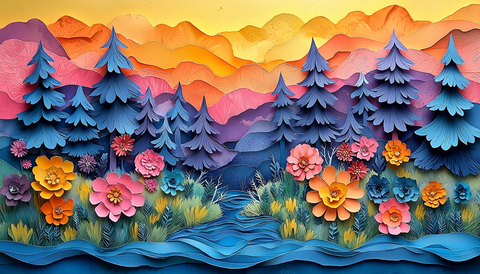 公园河景纸艺图