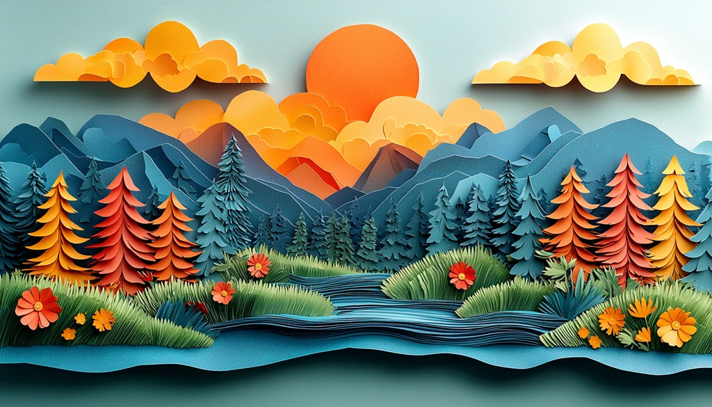 公园河景纸艺图