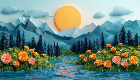 公园河景纸艺图