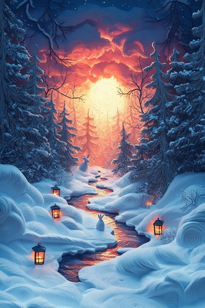 兔子雪景纸艺