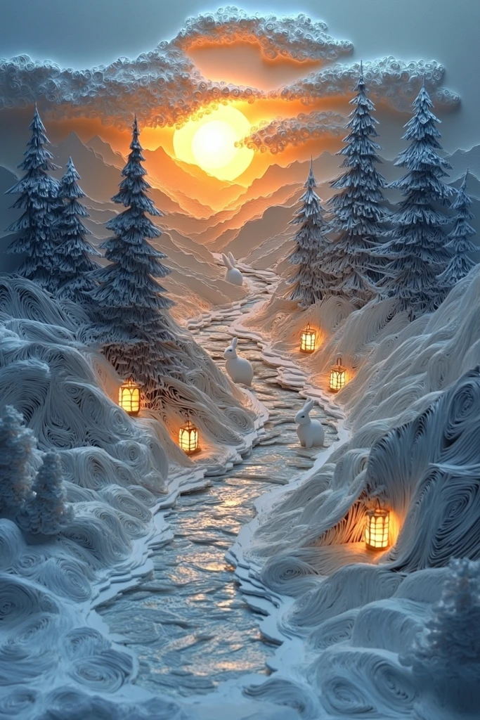 兔子雪景纸艺