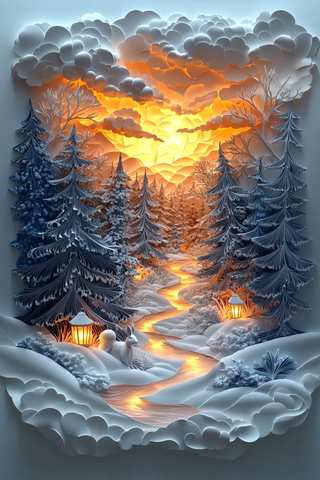 兔子雪景纸艺