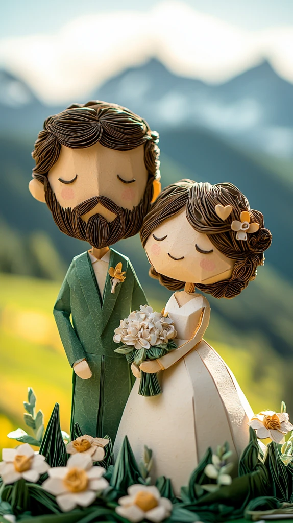 新郎新娘纸艺拥抱