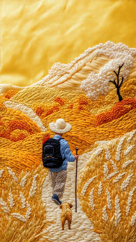 青年背包徒步与狗