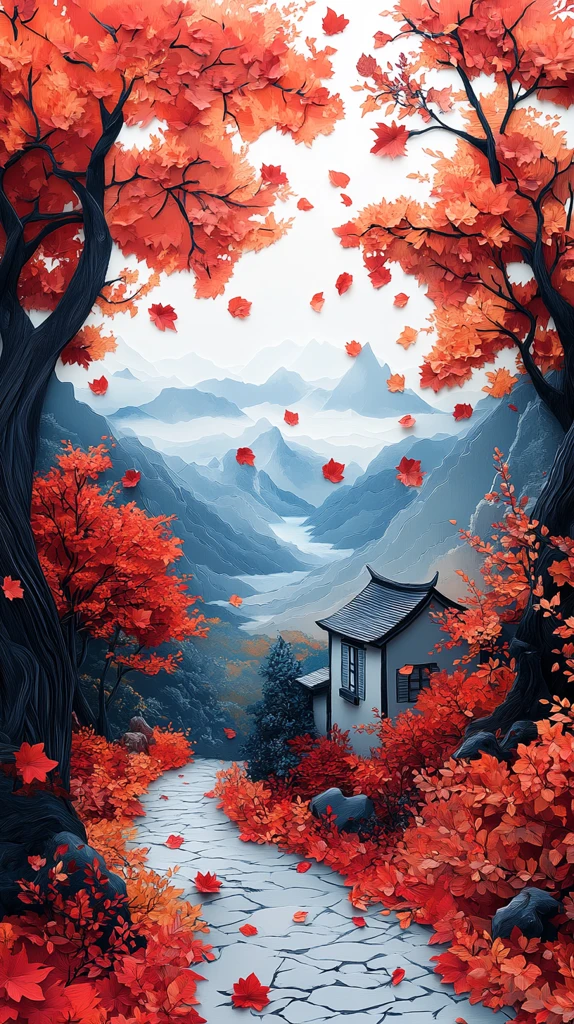 秋叶飘飘纸艺风