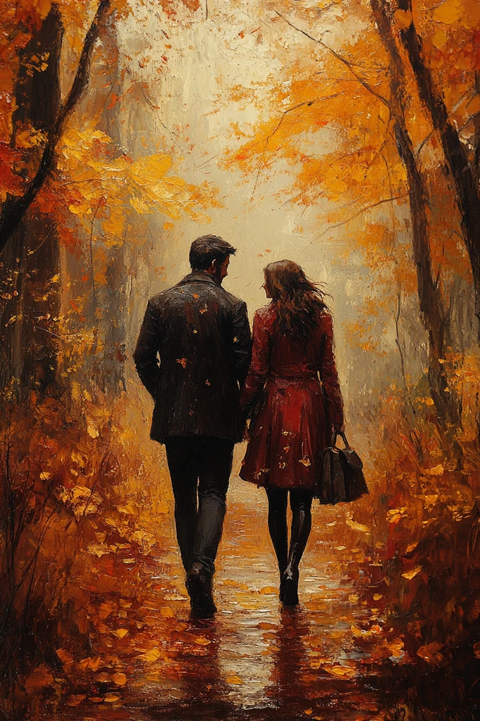 牵手漫步秋叶间