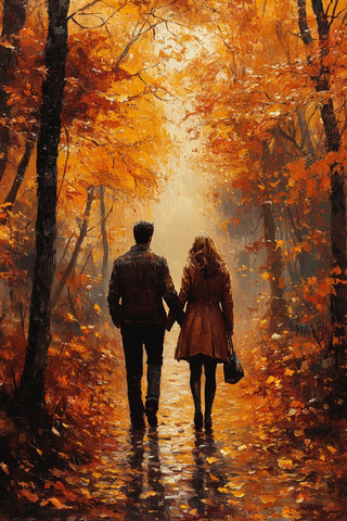 牵手漫步秋叶间