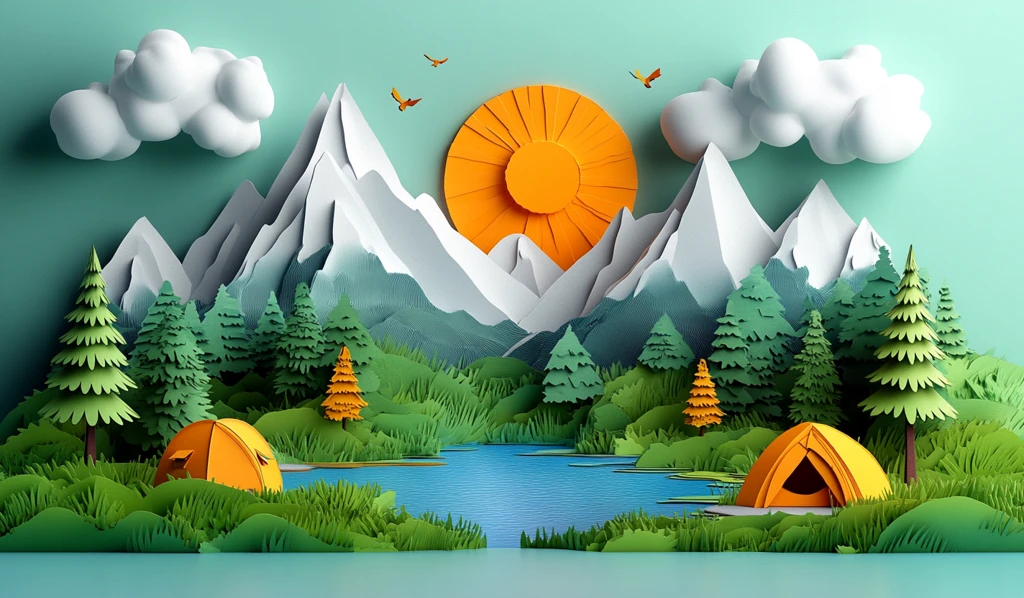 卡通风格露营场景