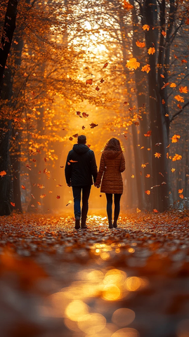 枫林小径情侣照