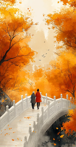 桥上行走的两人