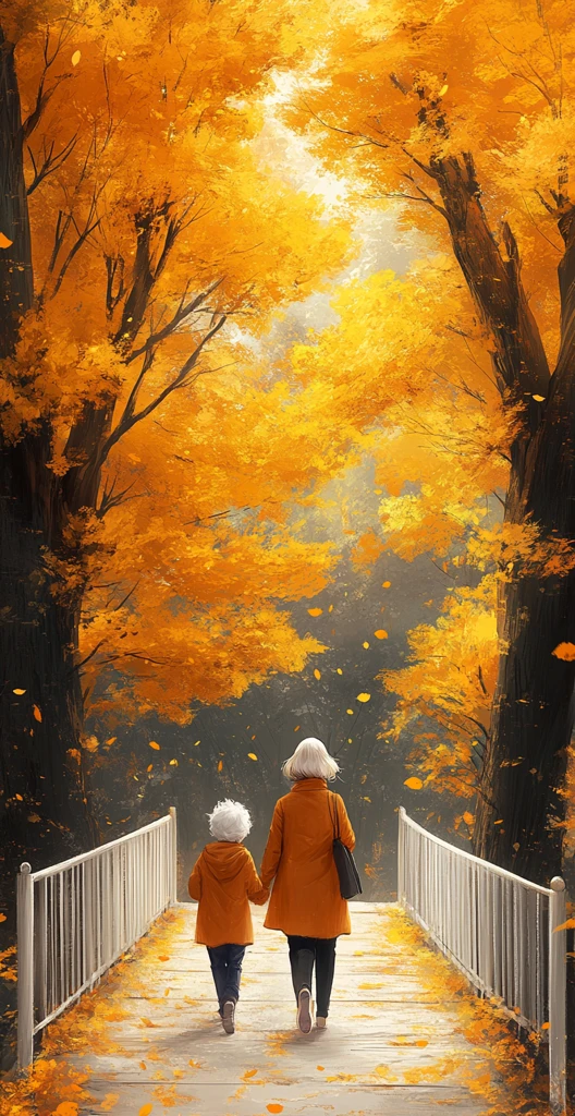 桥上行走的两人