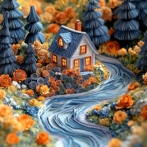 森林小屋与河流