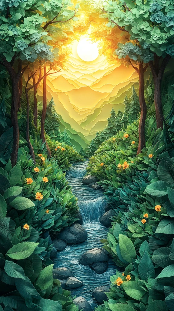 森林绿光溪流动物