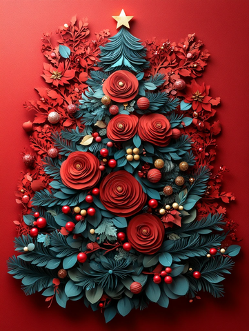 圣诞剪纸红背景