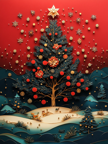 圣诞剪纸红背景