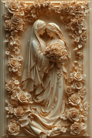 新娘新郎相拥花丛