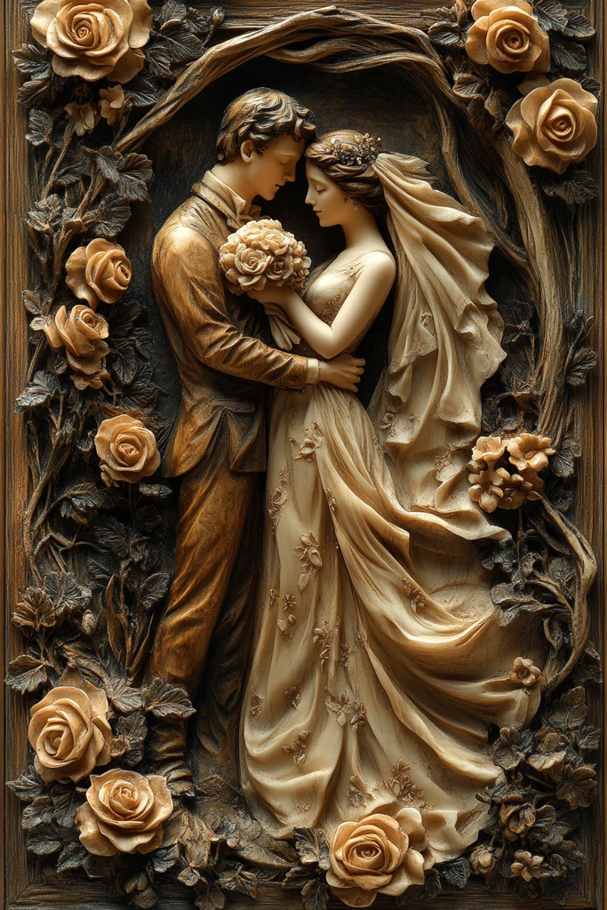 新娘新郎相拥花丛