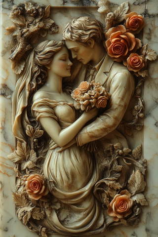 新娘新郎相拥花丛