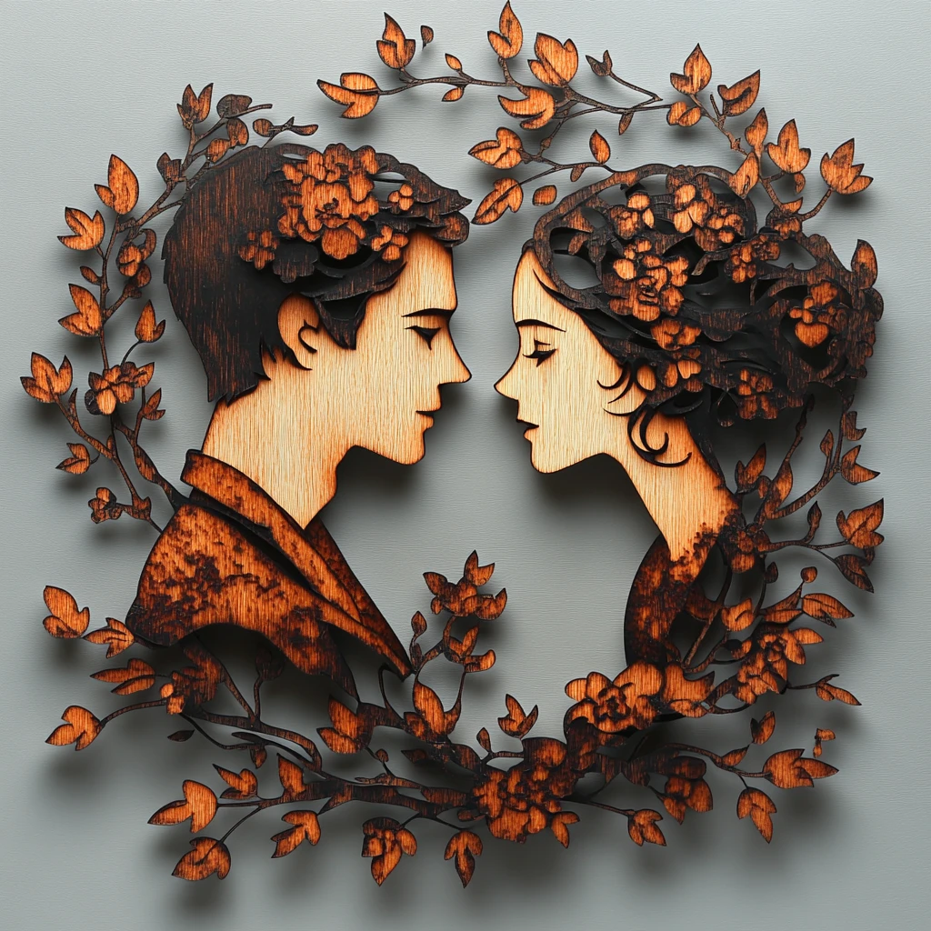 木刻情侣树枝设计