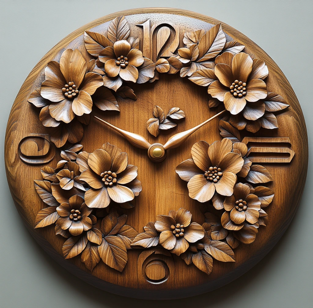 木雕花叶挂钟