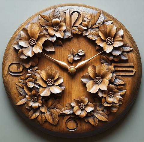 木雕花叶挂钟