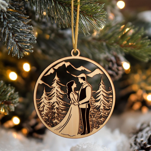 新婚夫妇激光雕刻圣诞装饰