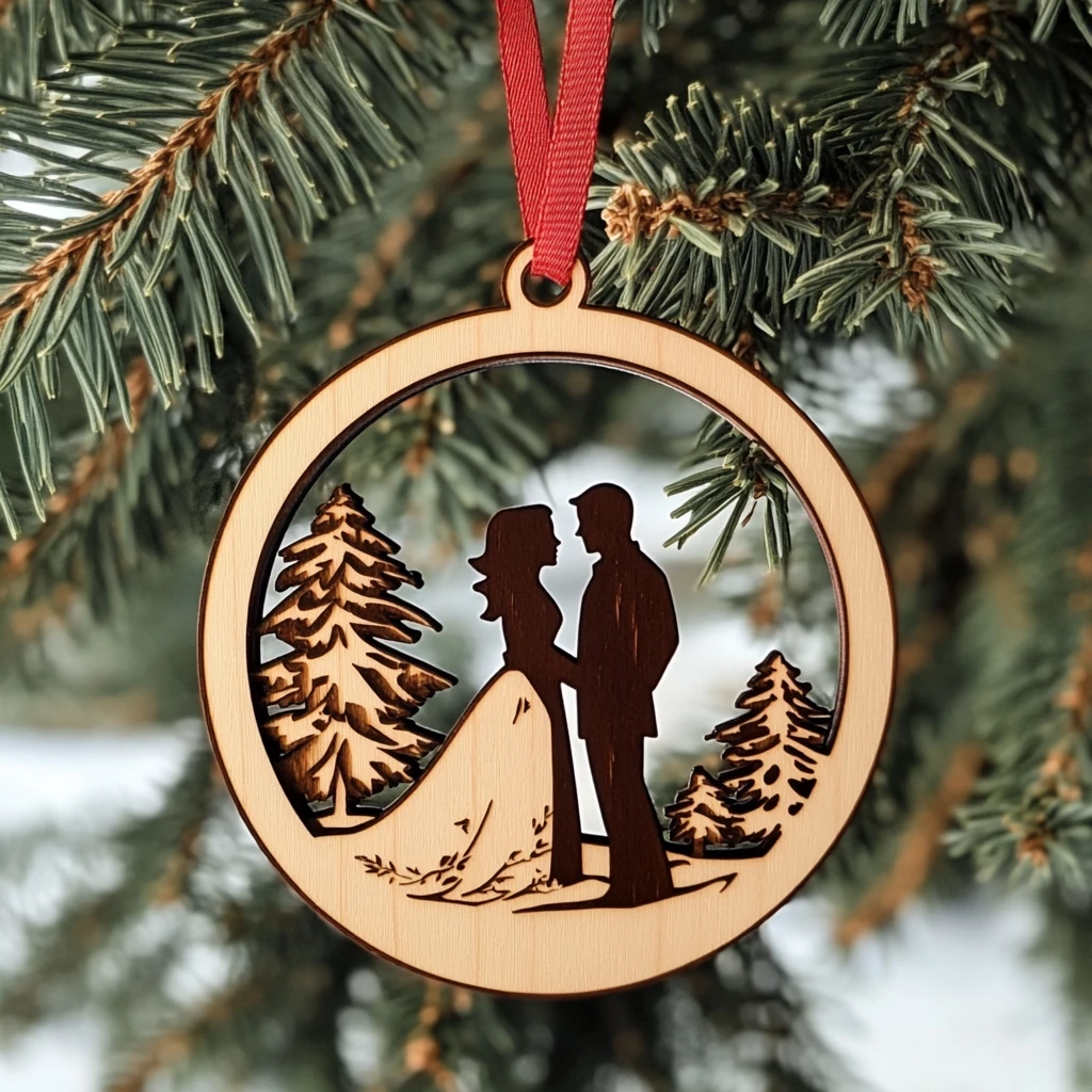 新婚夫妇激光雕刻圣诞装饰