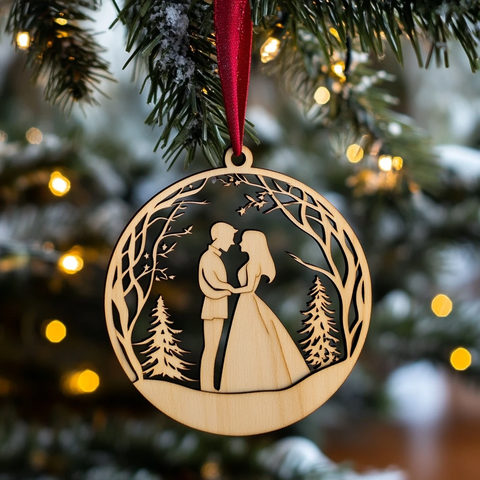 新婚夫妇激光雕刻圣诞装饰