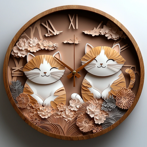 卡通猫木质挂钟