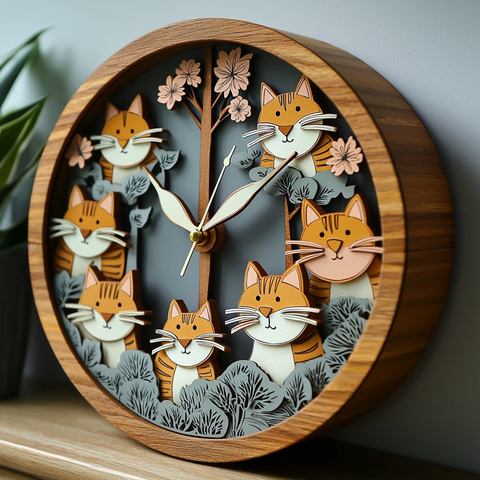 卡通猫木质挂钟