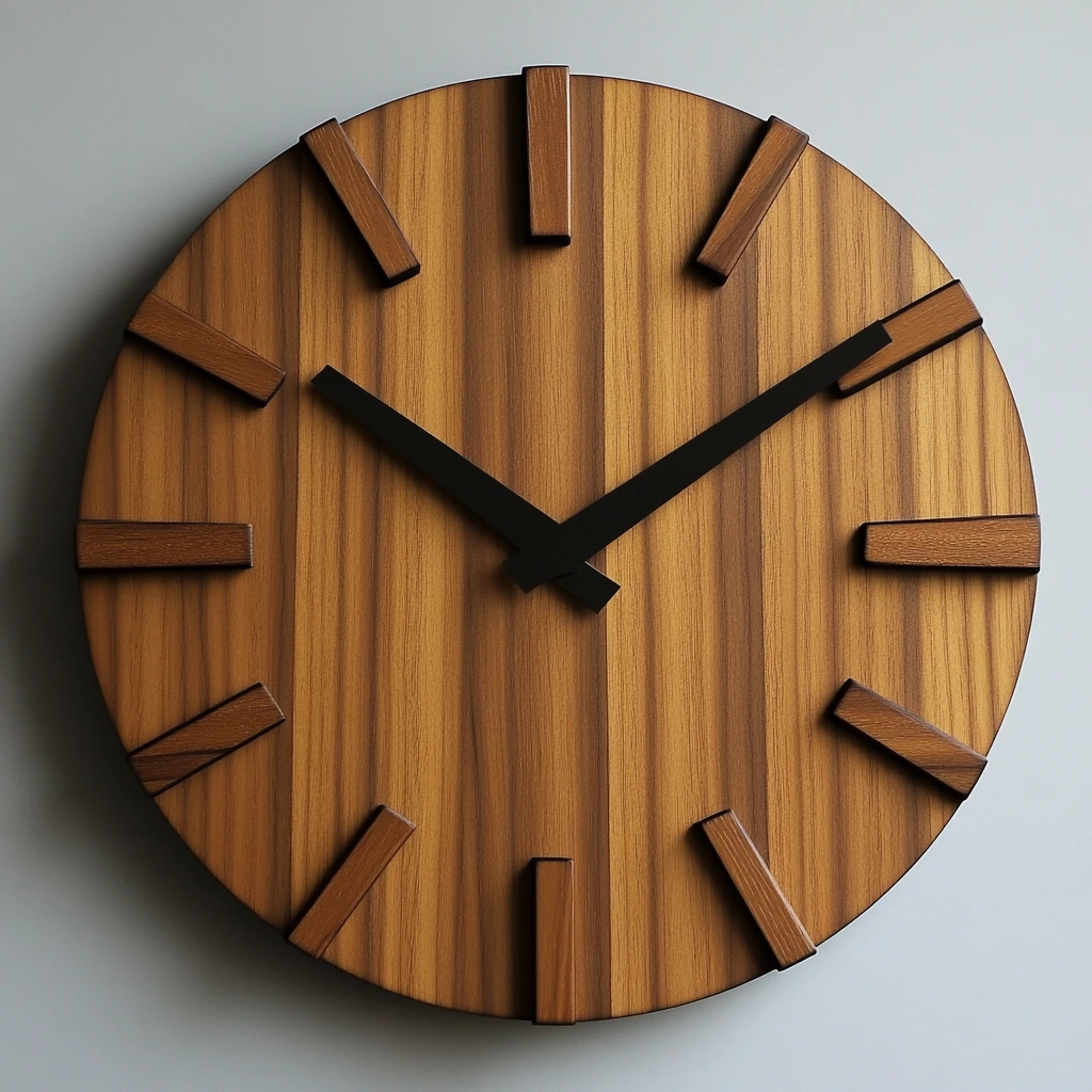 木纹钟面线标时钟