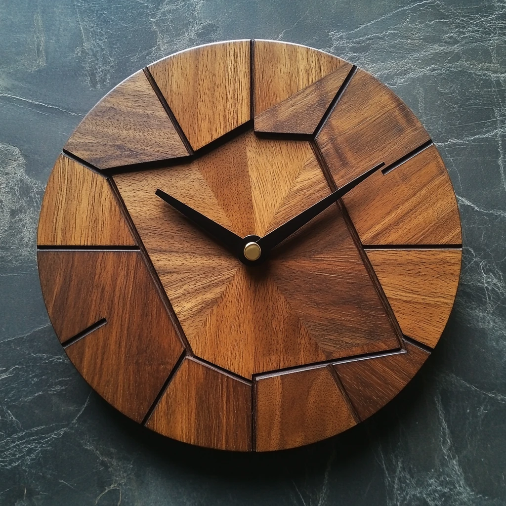 木纹钟面线标时钟