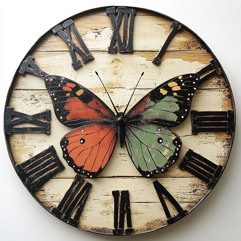 古董木钟蝴蝶图