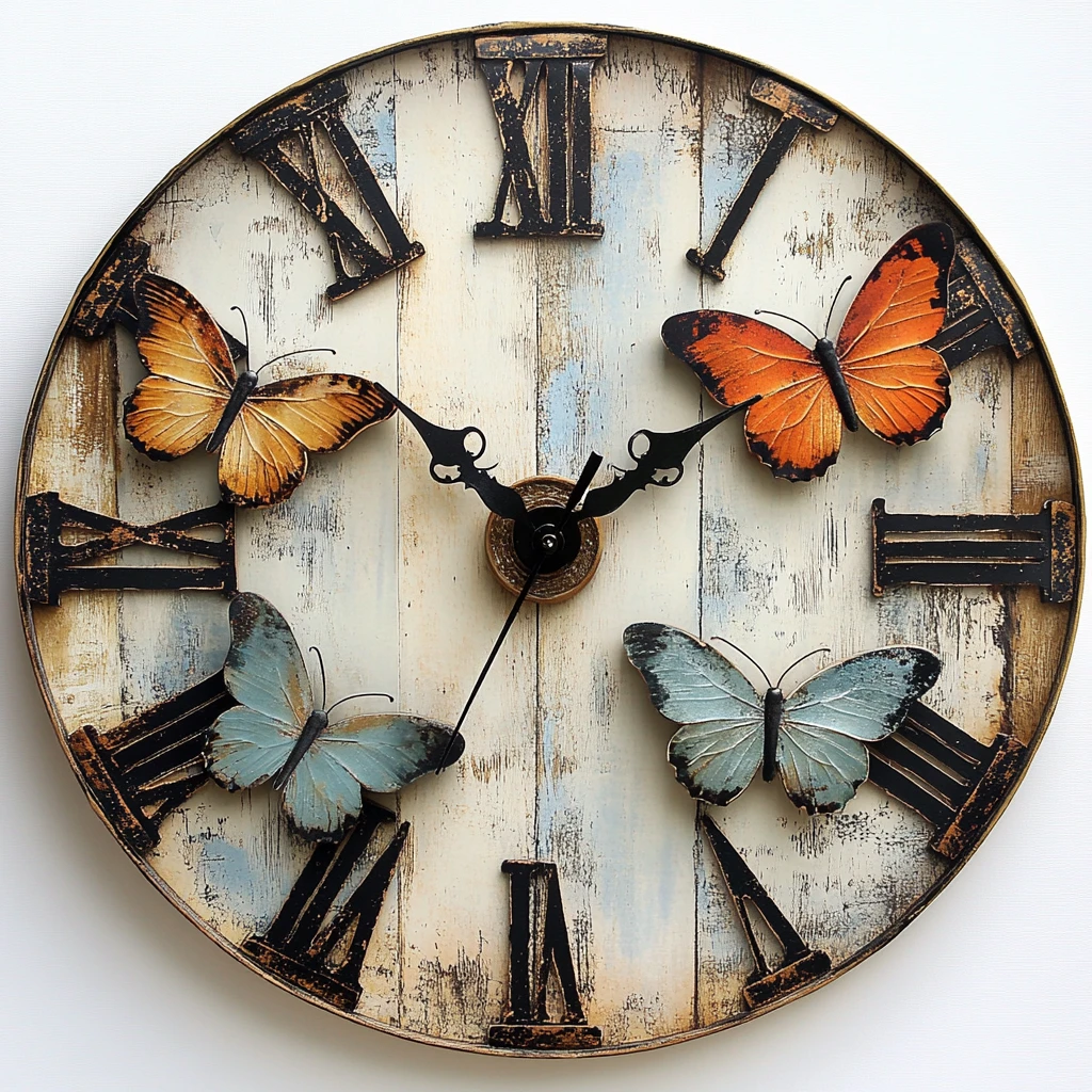 古董木钟蝴蝶图
