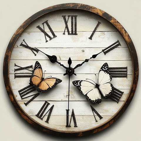 古董木钟蝴蝶图