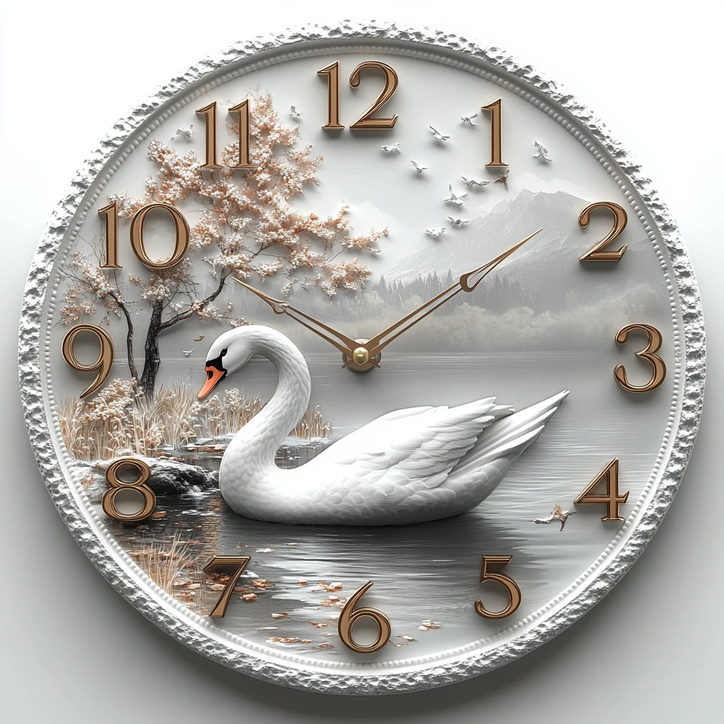 天鹅湖景三维挂钟